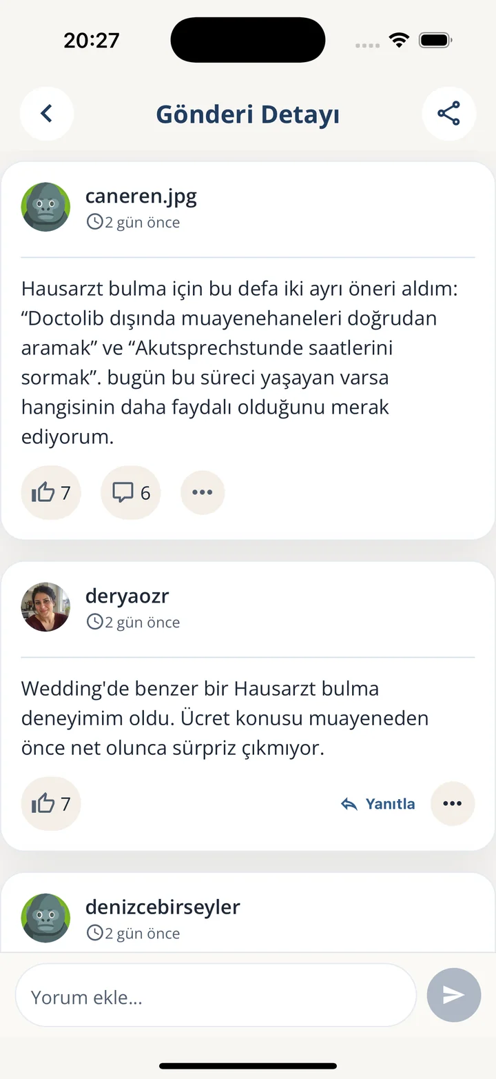 DEXPAT gönderi ve yorum ekranı